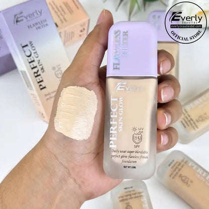 Everly Beauties Perfect Skin Glow Foundation SPF 15 – Lightweight Dewy Finish, Hydrating