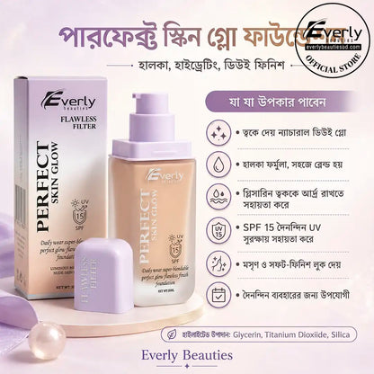 Everly Beauties Perfect Skin Glow Foundation SPF 15 – Lightweight Dewy Finish, Hydrating
