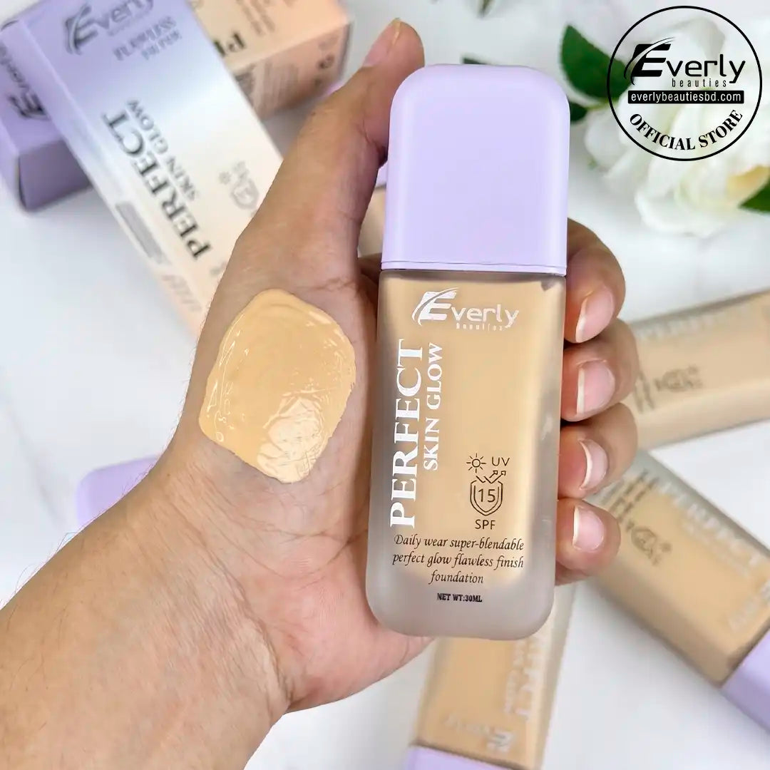 Everly Beauties Perfect Skin Glow Foundation SPF 15 – Lightweight Dewy Finish, Hydrating