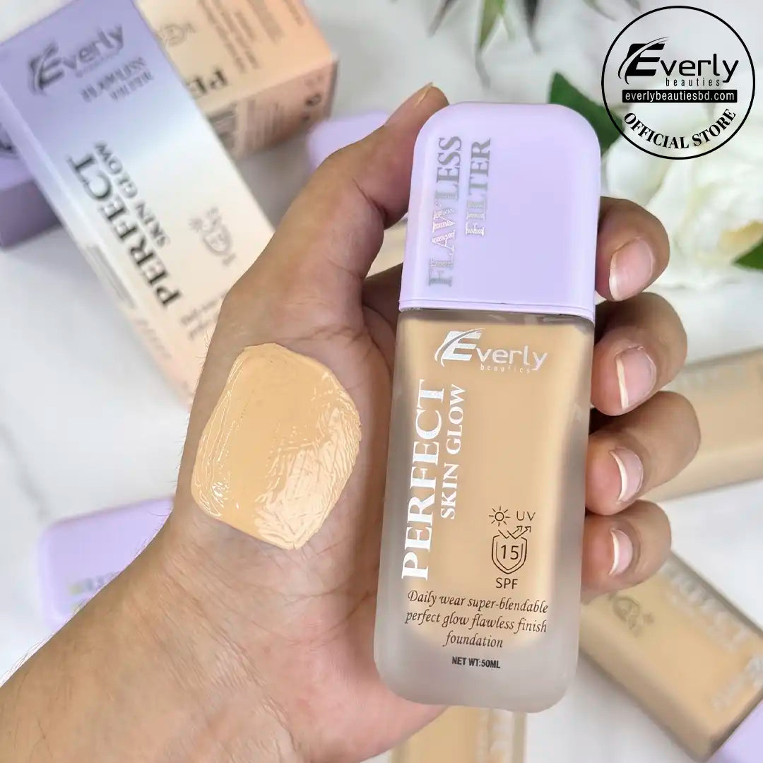 Everly Beauties Perfect Skin Glow Foundation SPF 15 – Lightweight Dewy Finish, Hydrating