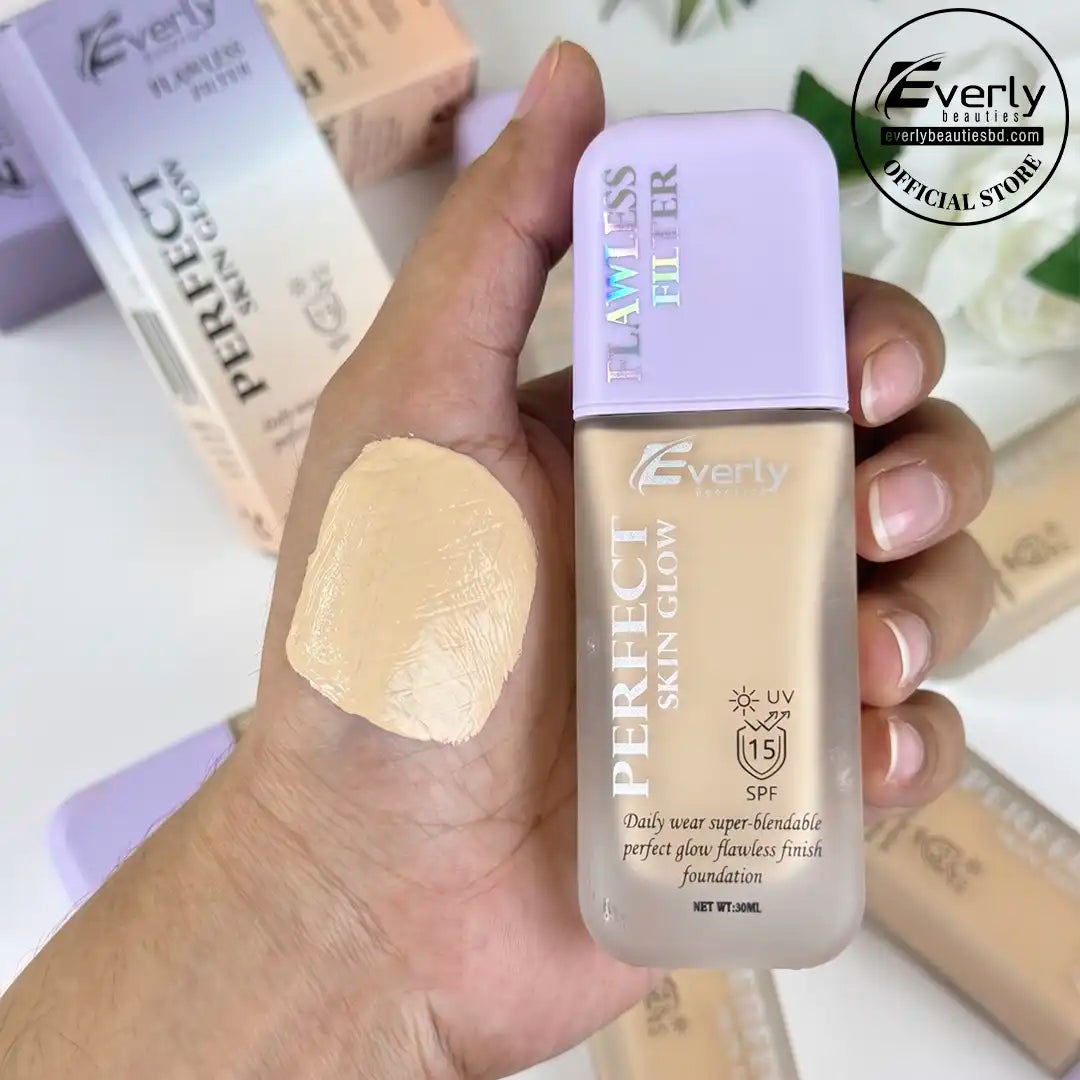 Everly Beauties Perfect Skin Glow Foundation SPF 15 – Lightweight Dewy Finish, Hydrating