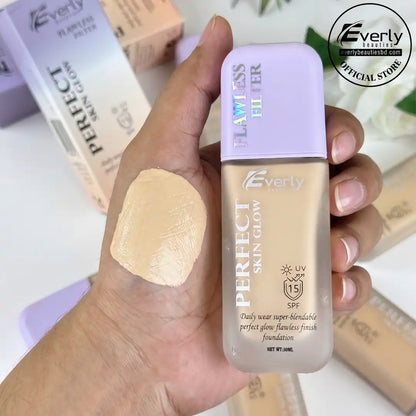Everly Beauties Perfect Skin Glow Foundation SPF 15 – Lightweight Dewy Finish, Hydrating