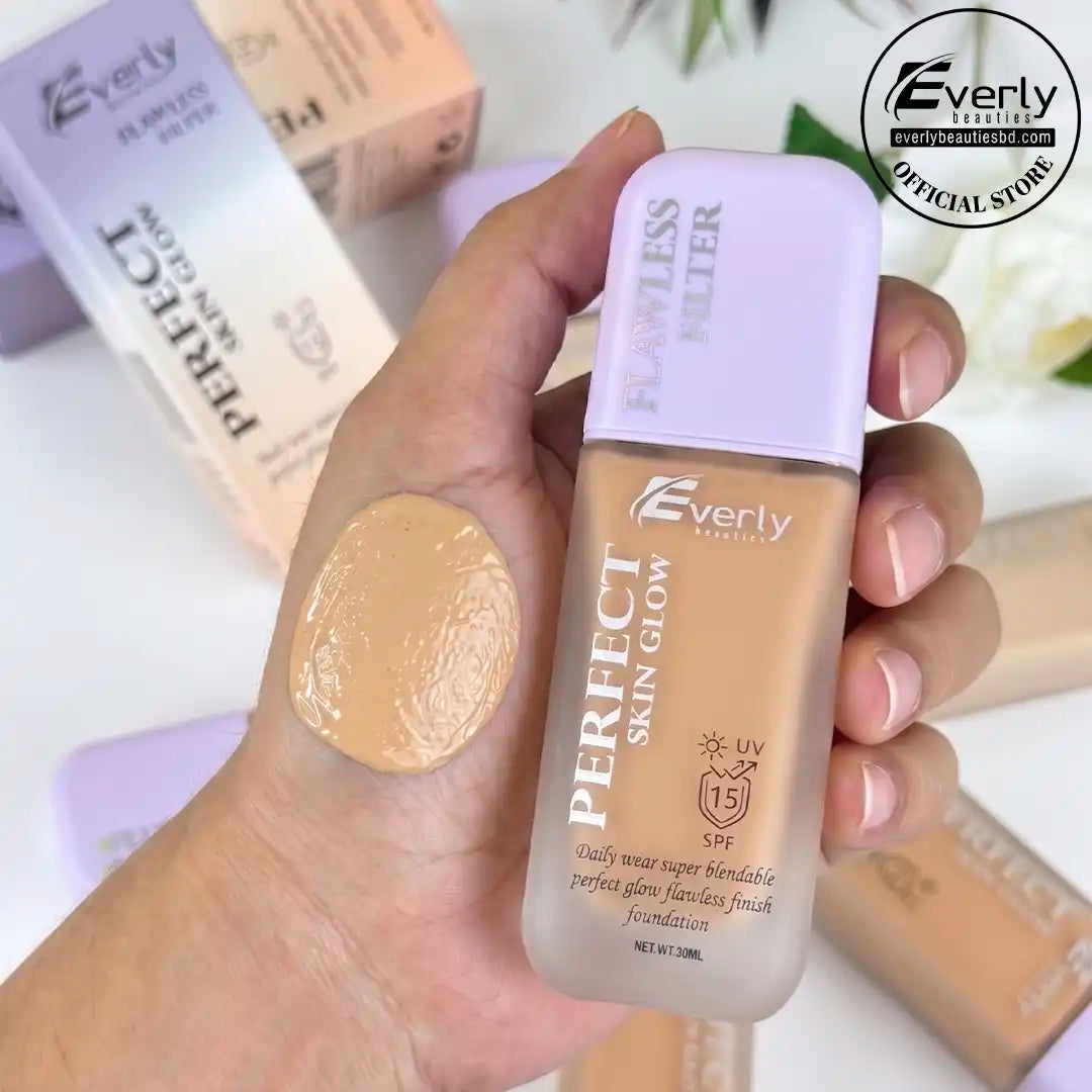 Everly Beauties Perfect Skin Glow Foundation SPF 15 – Lightweight Dewy Finish, Hydrating