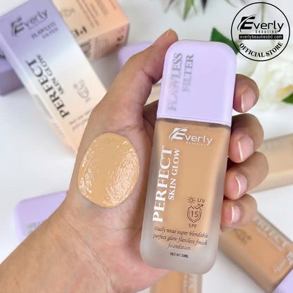 Everly Beauties Perfect Skin Glow Foundation SPF 15 – Lightweight Dewy Finish, Hydrating