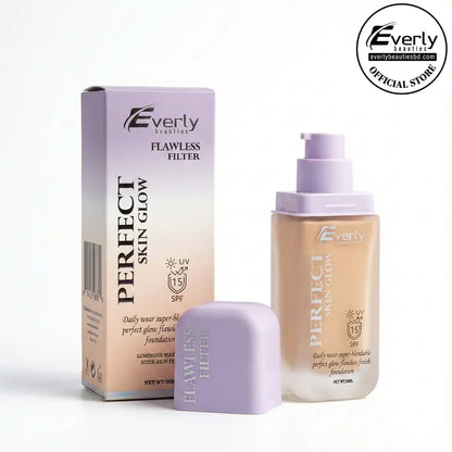 Everly Beauties Perfect Skin Glow Foundation SPF 15 – Lightweight Dewy Finish, Hydrating