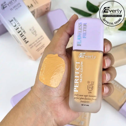 Everly Beauties Perfect Skin Glow Foundation SPF 15 – Lightweight Dewy Finish, Hydrating