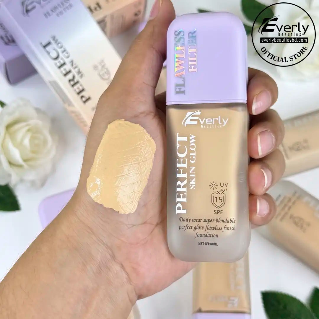 Everly Beauties Perfect Skin Glow Foundation SPF 15 – Lightweight Dewy Finish, Hydrating